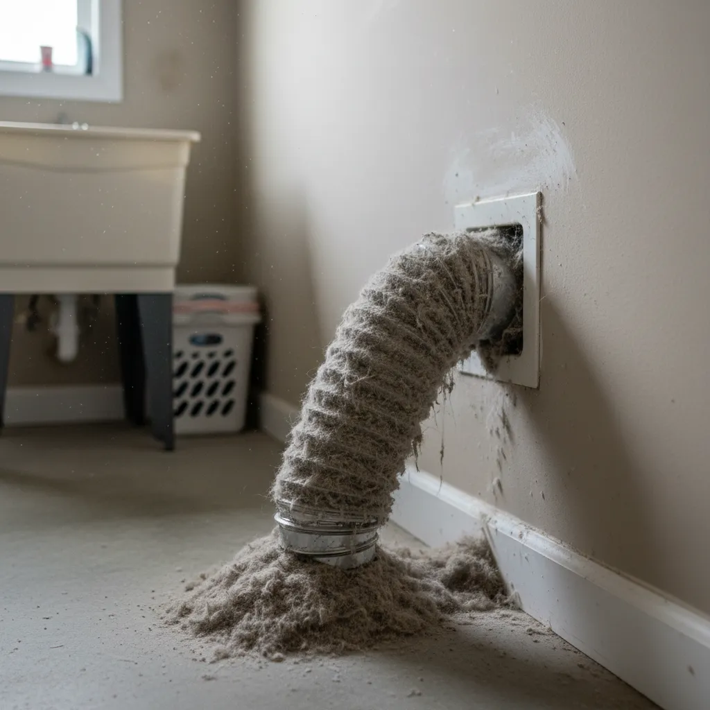 dryer lint buildup example showing potential fire risk