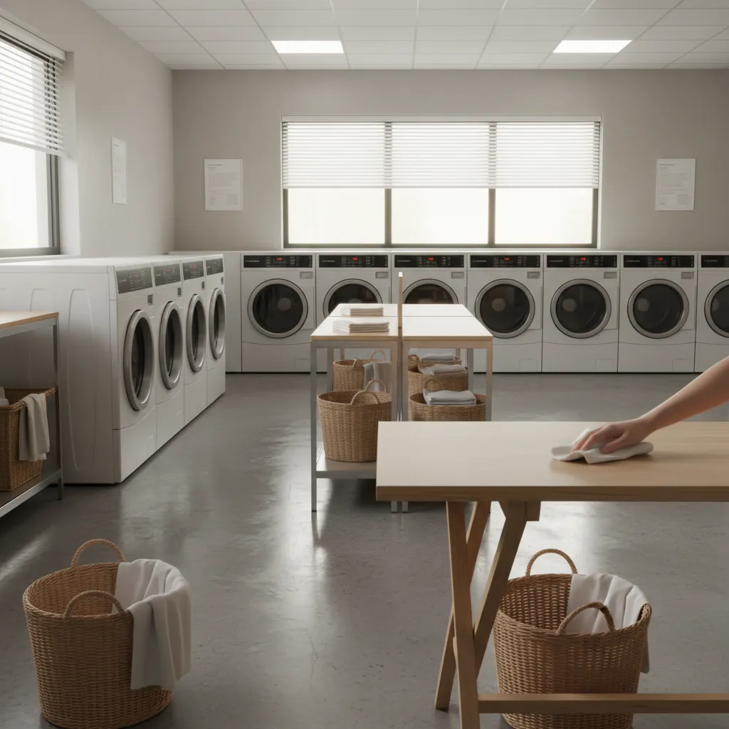 Cleaning folding table surface in shared laundry room