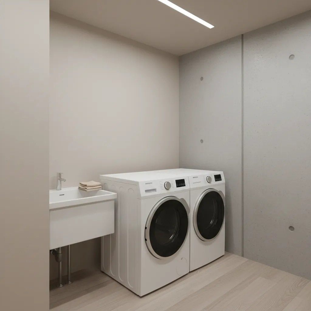compact laundry room inside home suitable as interior tornado shelter