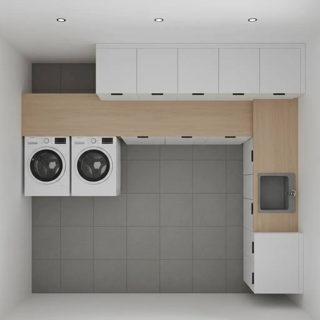 Laundry room layout planning with washer dryer placement and clearance space