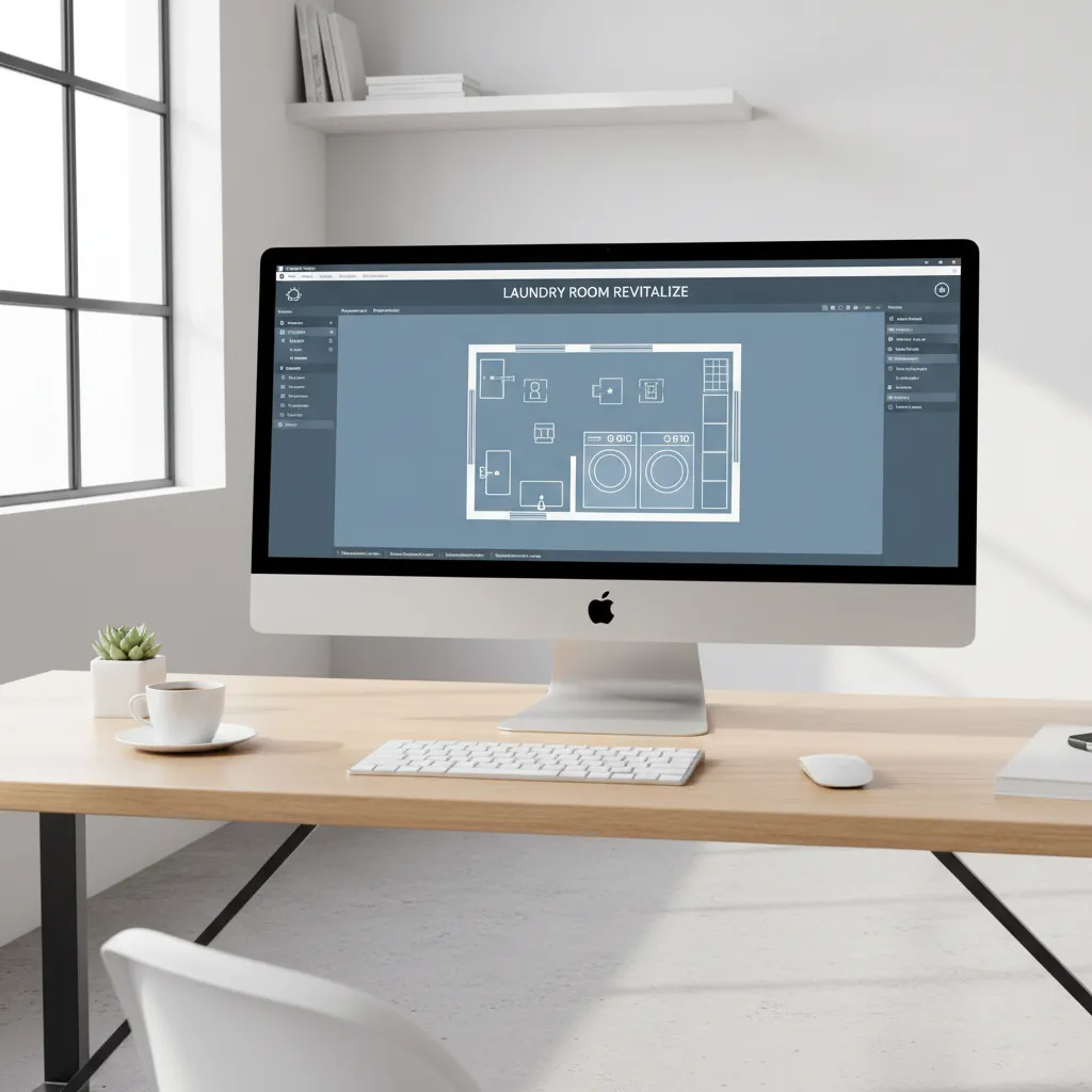Digital planner interface showing washer dryer layout in a compact laundry room