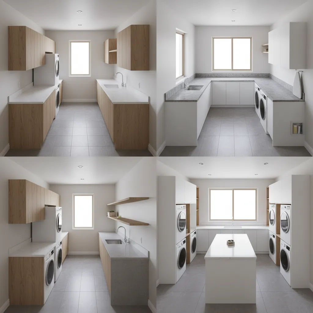 Different laundry room layout configurations in a modern home