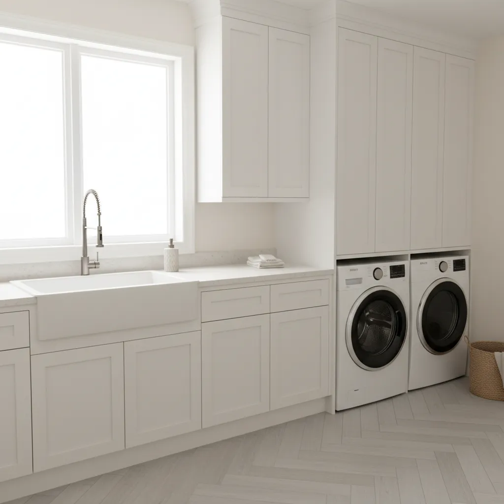 Bright laundry room with sink under window bringing natural light