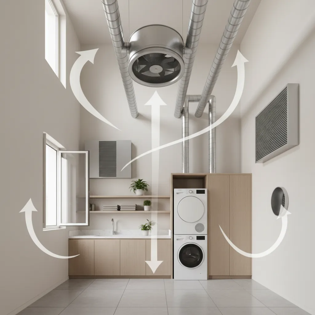 laundry room airflow ventilation concept with tall ceiling