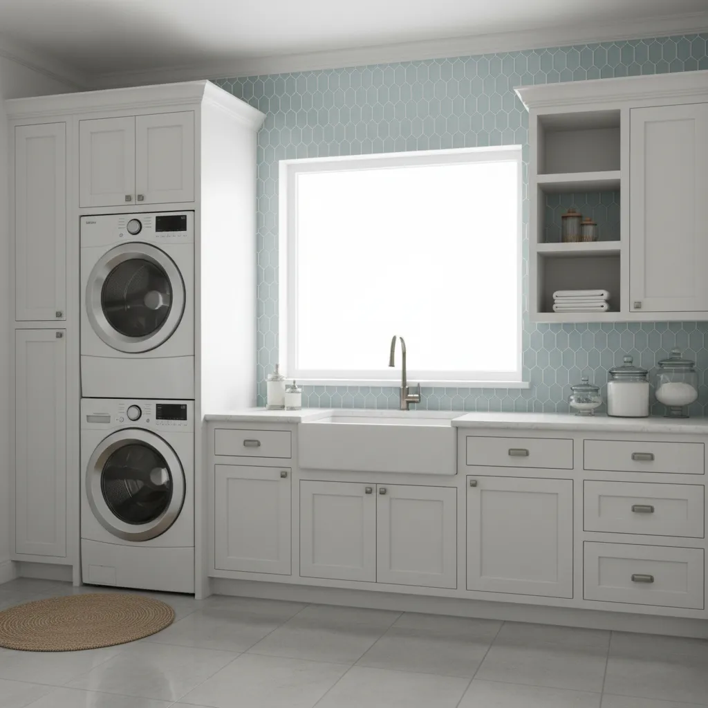 Laundry room layout with window centered above utility sink