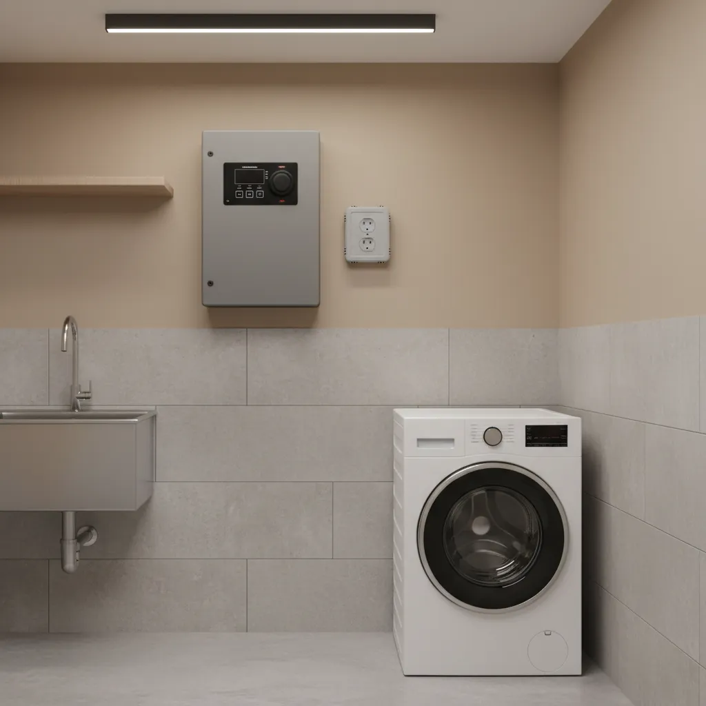 Wall mounted heavy duty timer installed next to washer outlet