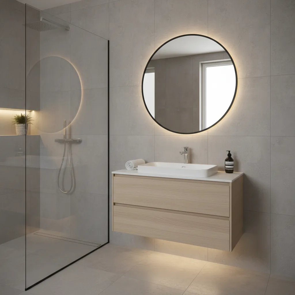 Lavabo flotante moderno en baño pequeño