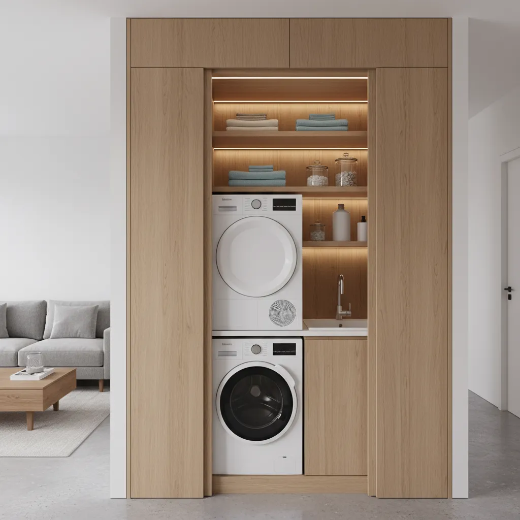 Lavadero compacto integrado en un armario de apartamento