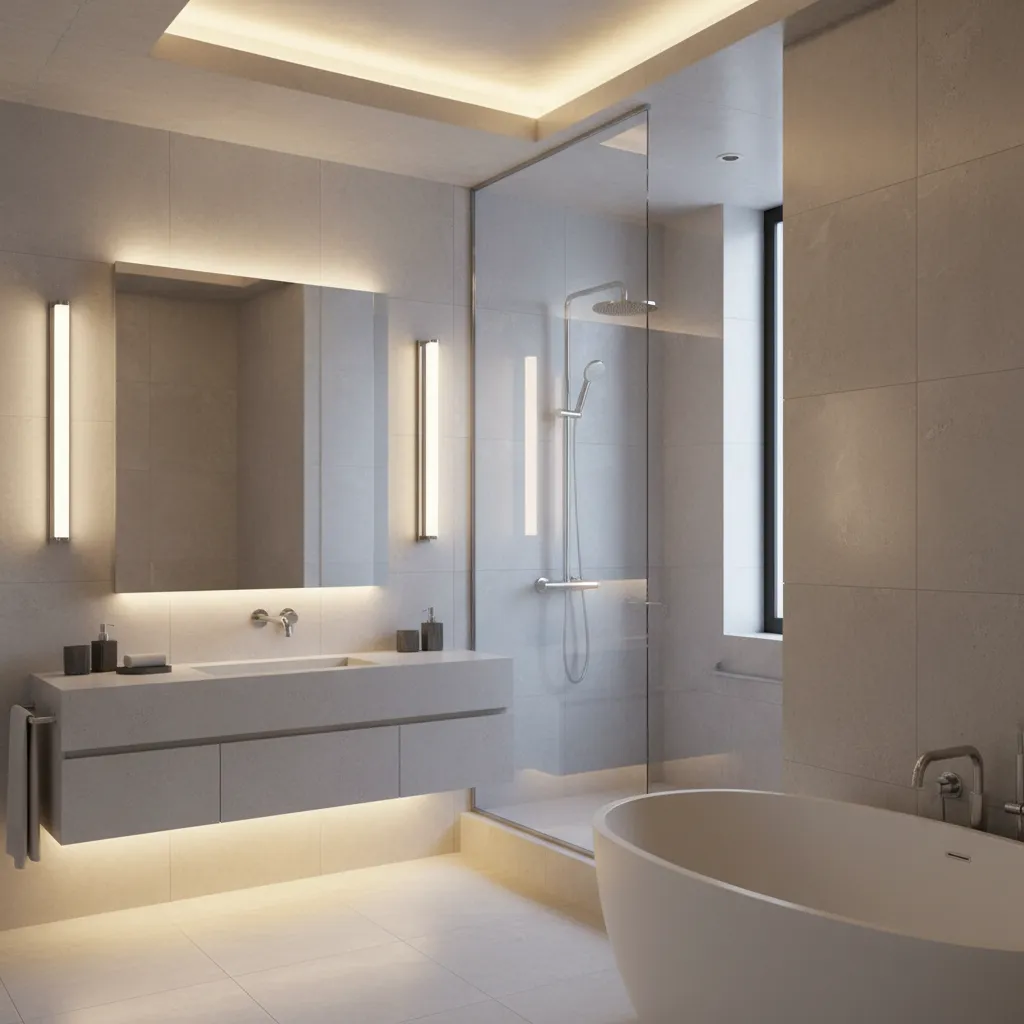 bathroom showing ambient task and accent lighting layers