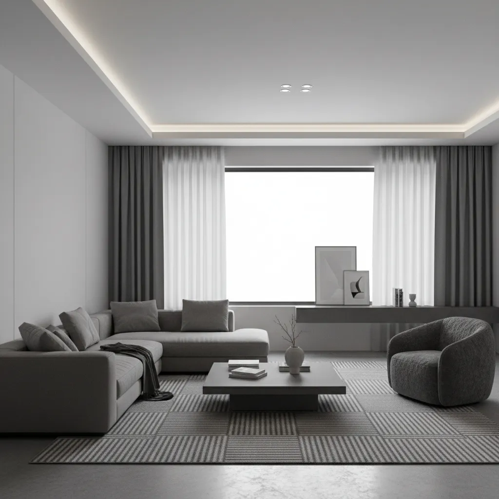 Living room showing layered shades of grey with charcoal accents