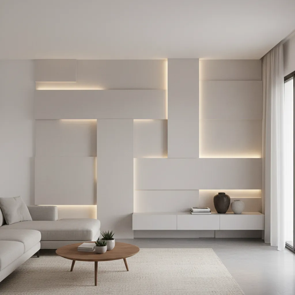 layered gypsum wall design with concealed LED strip lighting