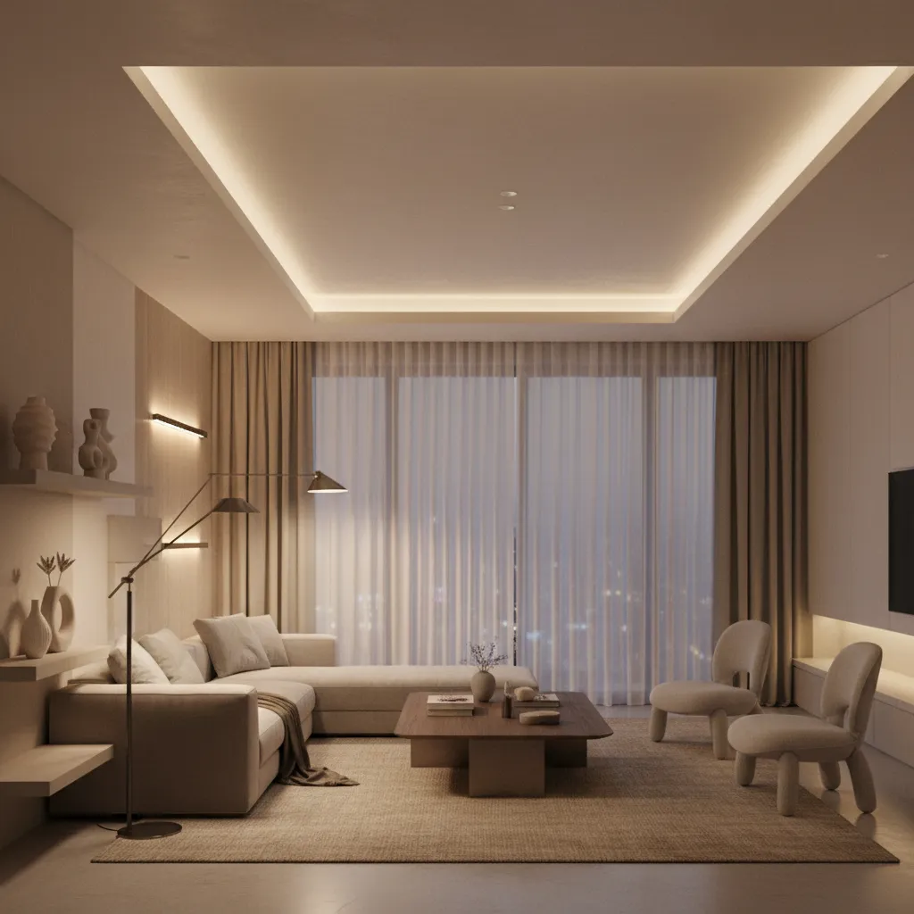 Modern living room demonstrating ambient task and accent lighting layers