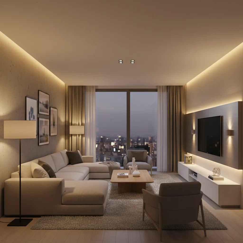 living room showing ambient task and accent lighting layers