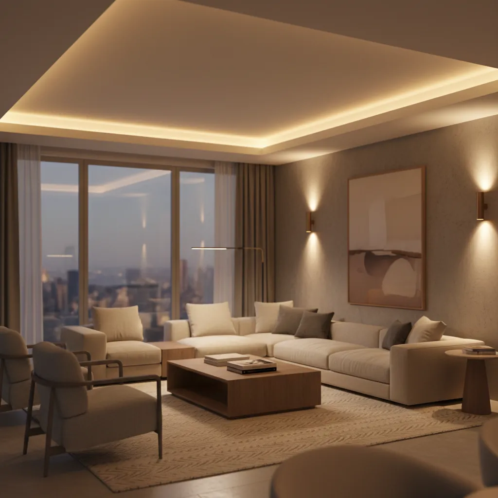 living room showing ambient task and accent lighting layers