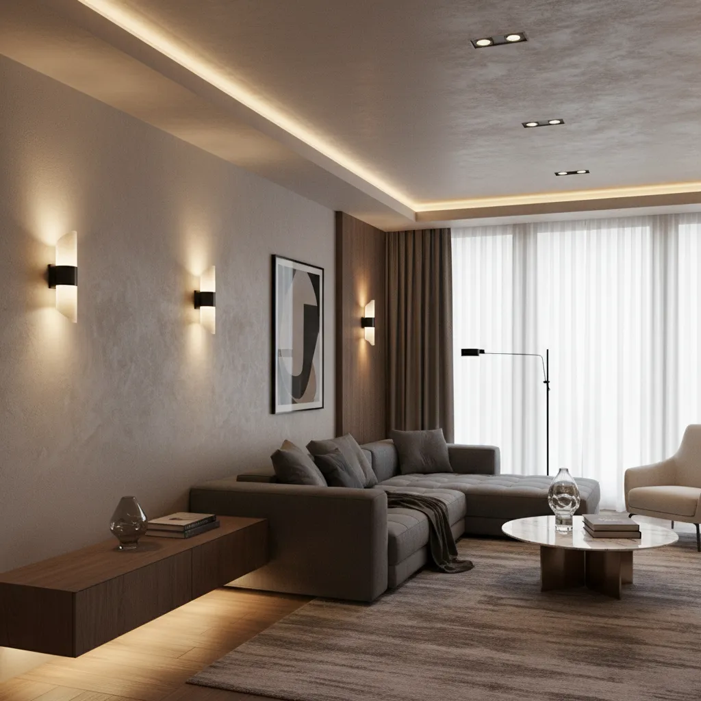 layered lighting design in a small luxury house interior