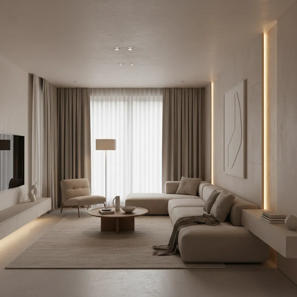 Living room showing ambient task and accent lighting layers