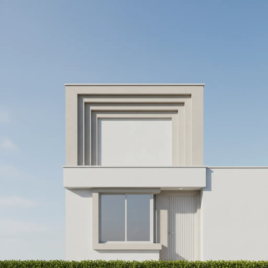 Layered frame parapet wall design on modern small house facade
