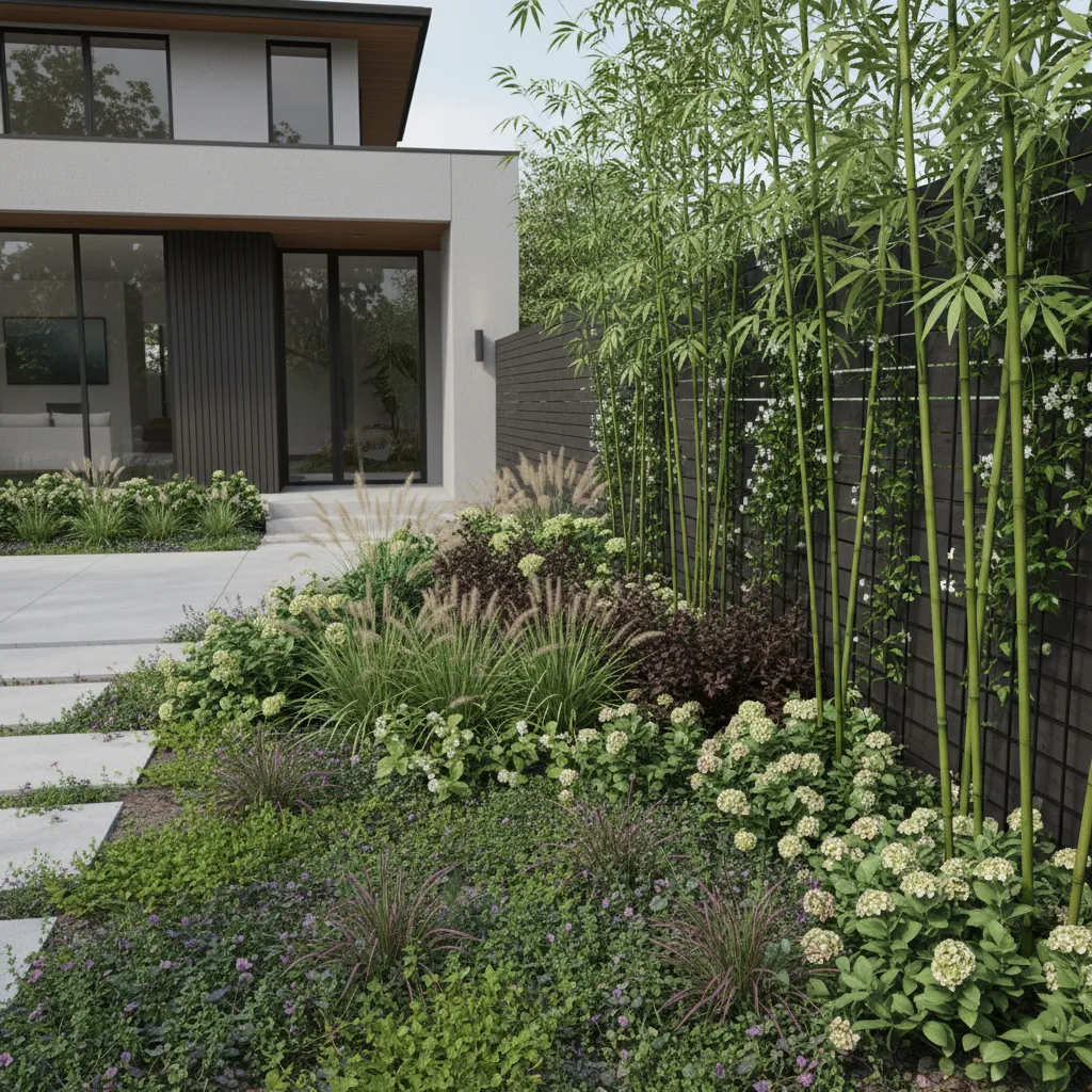 Layered planting design providing privacy in small garden