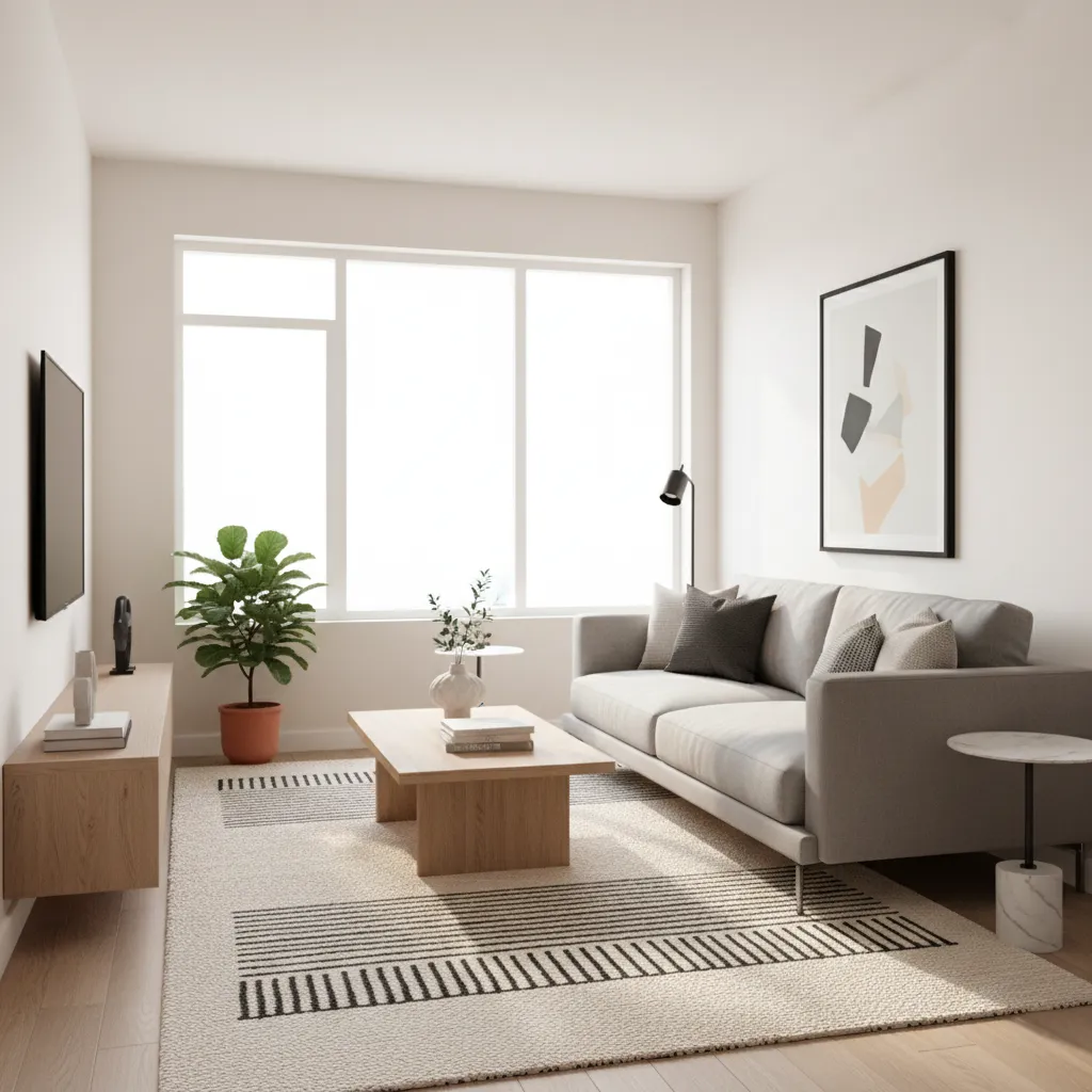 Layered rugs styling in a small modern living room