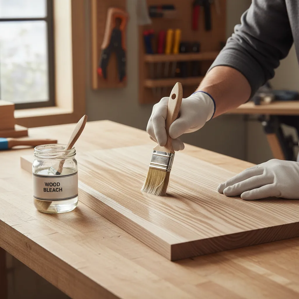Applying wood bleach in controlled layers on hardwood panel