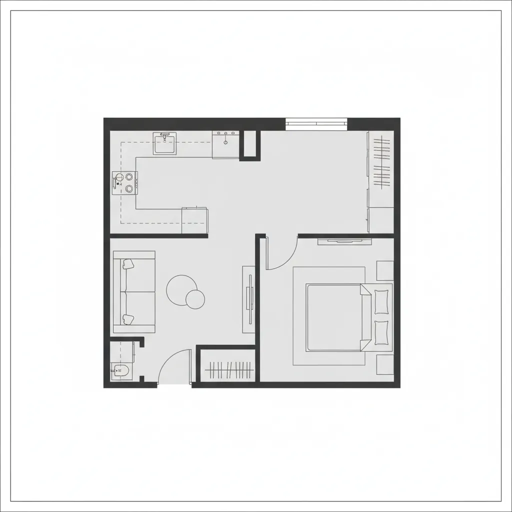 Plano de distribución eficiente para una casa de 28m²