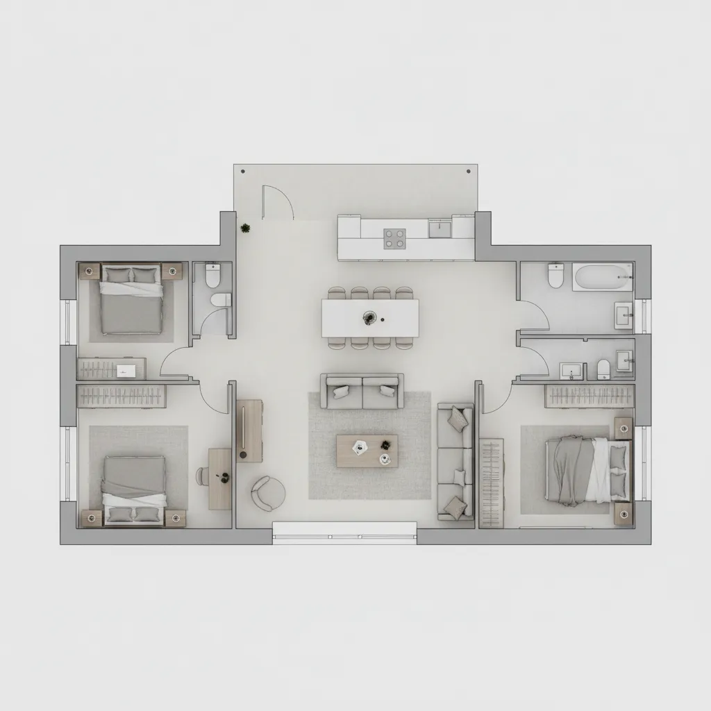 Contoh denah rumah 10x17 dengan tiga kamar tidur