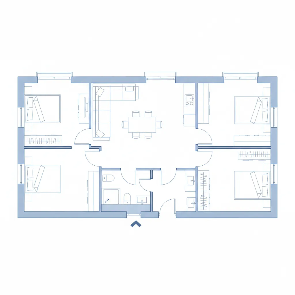 Plano de distribución eficiente para una casa de 80 metros cuadrados