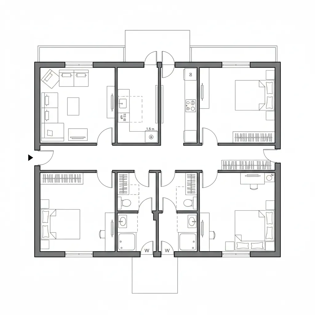 Layout B: Axial Gallery with Pocketable Flex Room