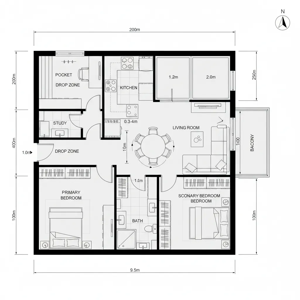 Layout B: Corner Living with Pocket Study