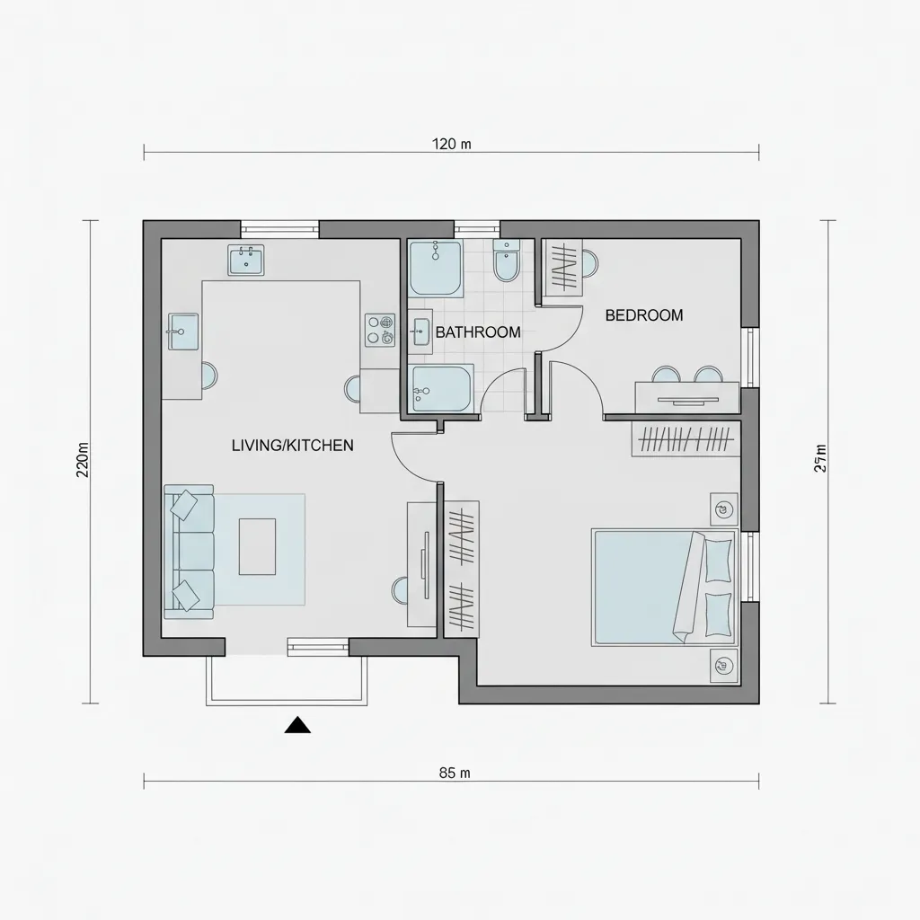 planta arquitetonica simples de casa de 36m2 com um quarto