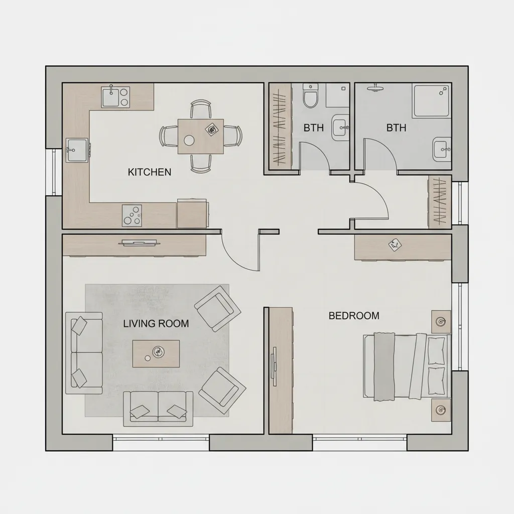 planta mostrando distribuição de ambientes em casa 6x7