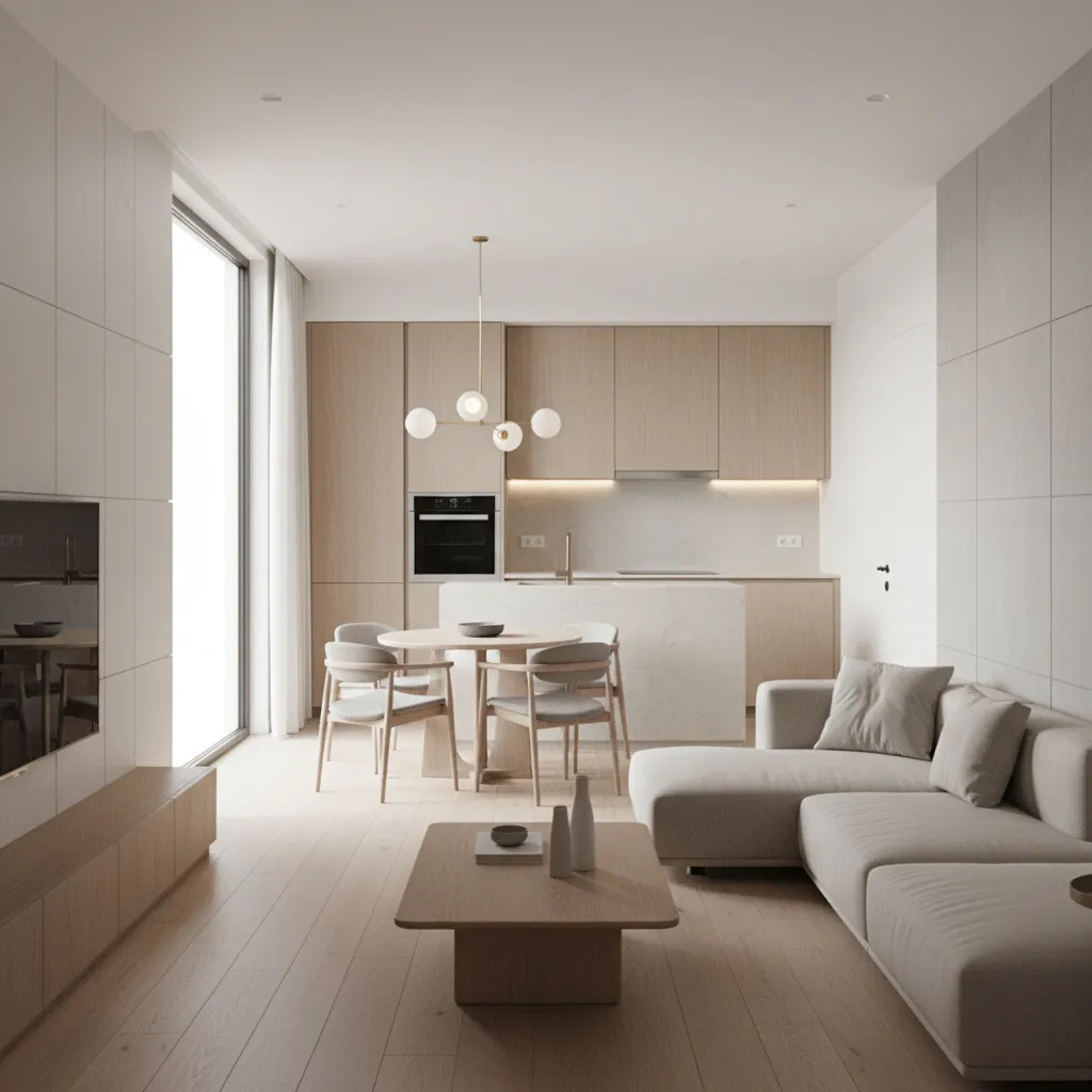 layout interno de casa estreita em terreno 7x20 com sala e cozinha integradas