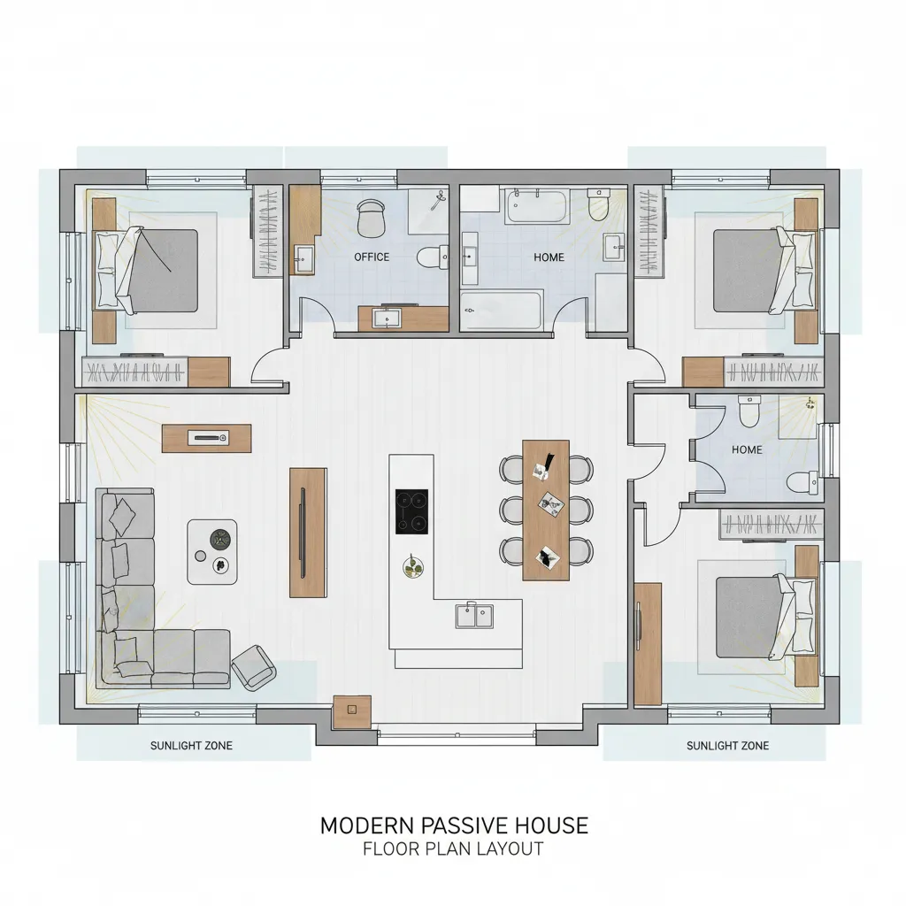 Distribución interior eficiente de una casa pasiva