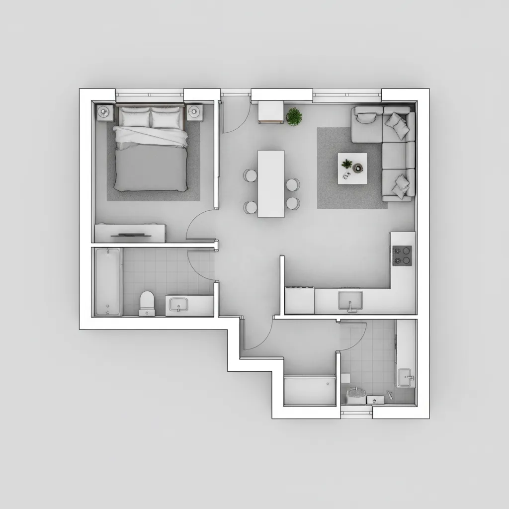 layout funcional de casa pequena de 40m2 com cozinha americana