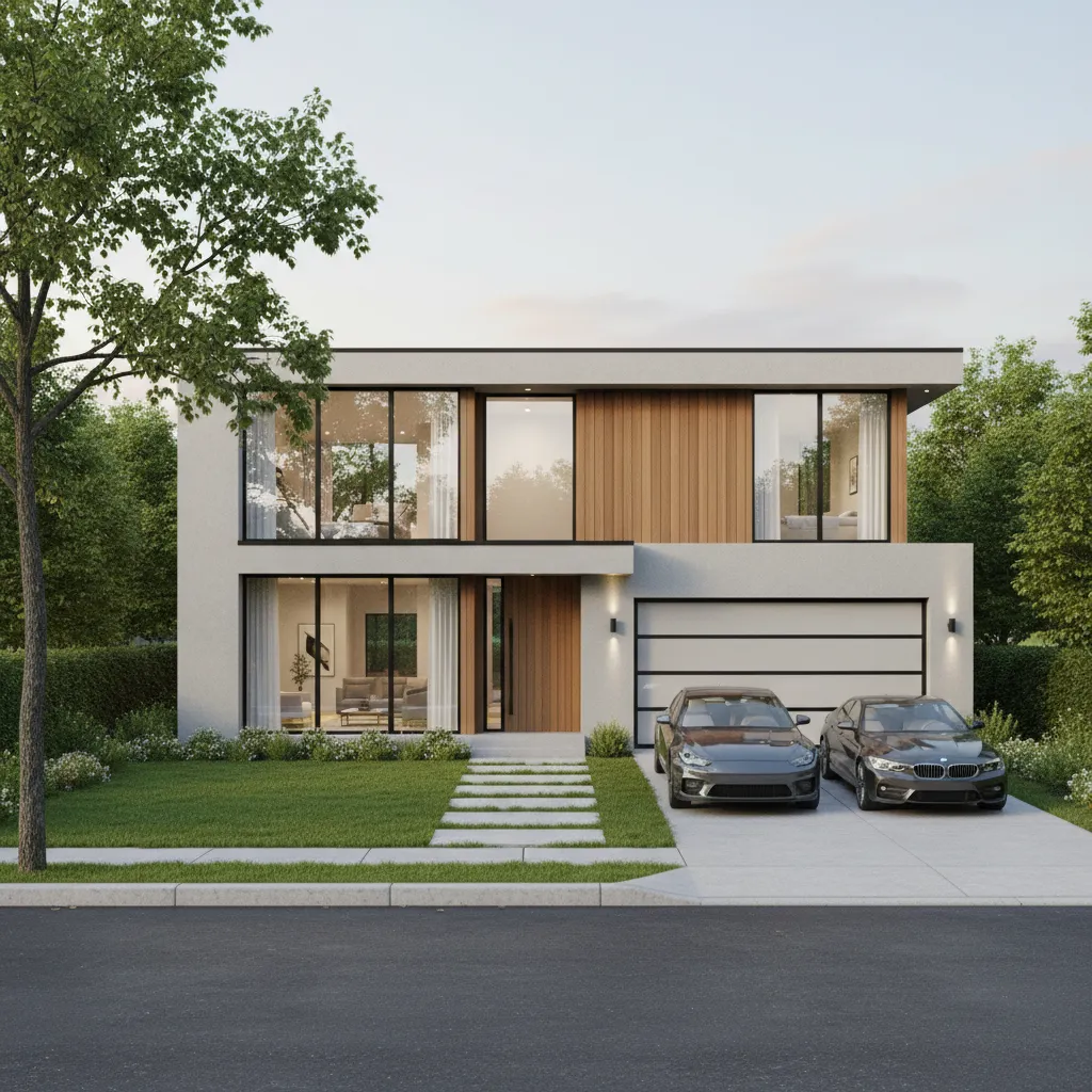 casa moderna em terreno de 300m2 com jardim frontal e garagem