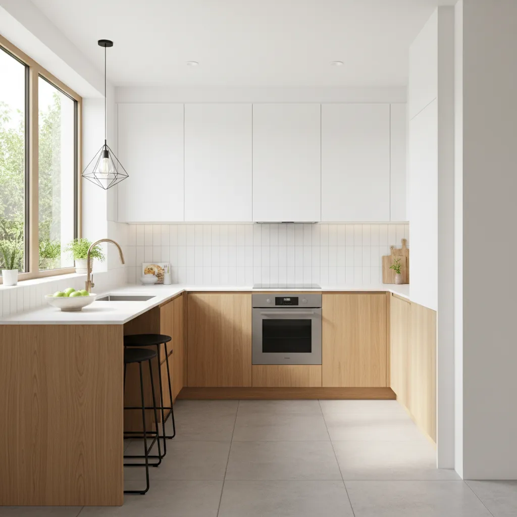 Desain dapur rumah kecil dengan layout L