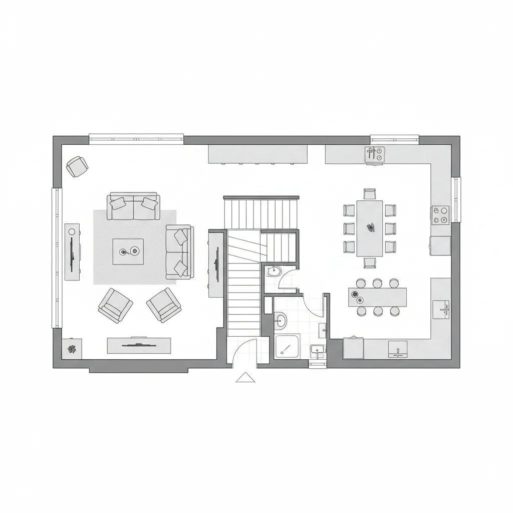 Denah lantai satu rumah ukuran 6x8