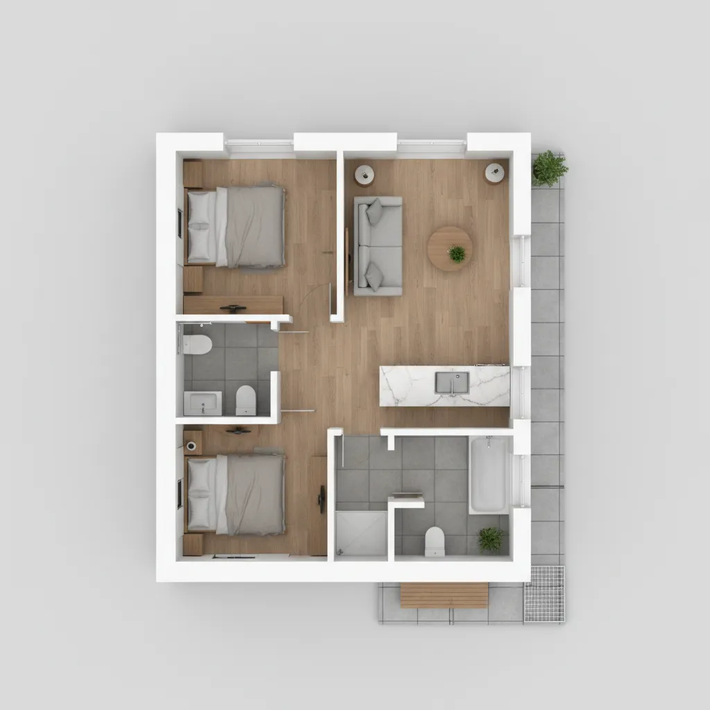 Contoh layout denah rumah 30 60 dengan dua kamar