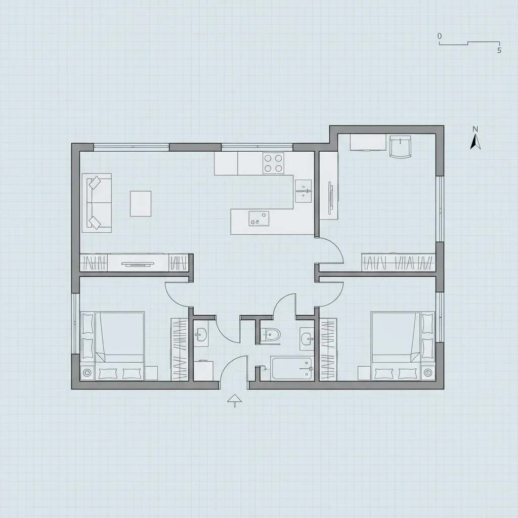 Denah rumah type 45/90 dengan dua kamar tidur