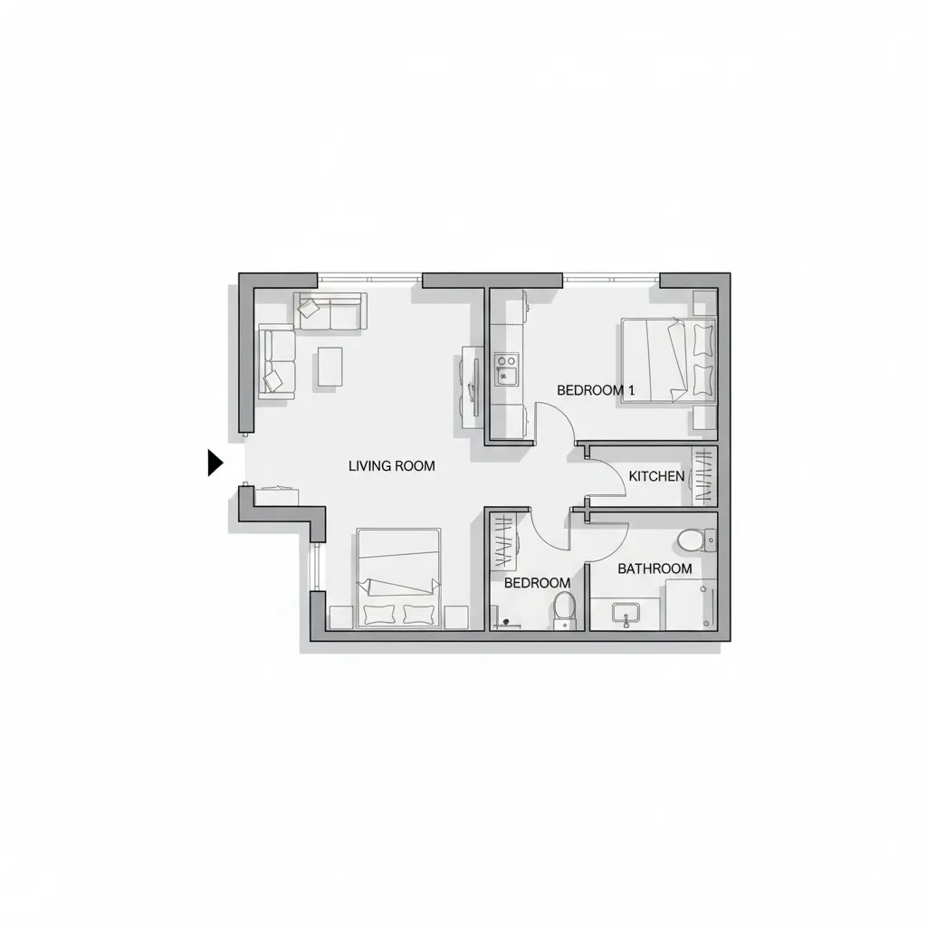 Contoh layout denah rumah 50m2 dengan dua kamar