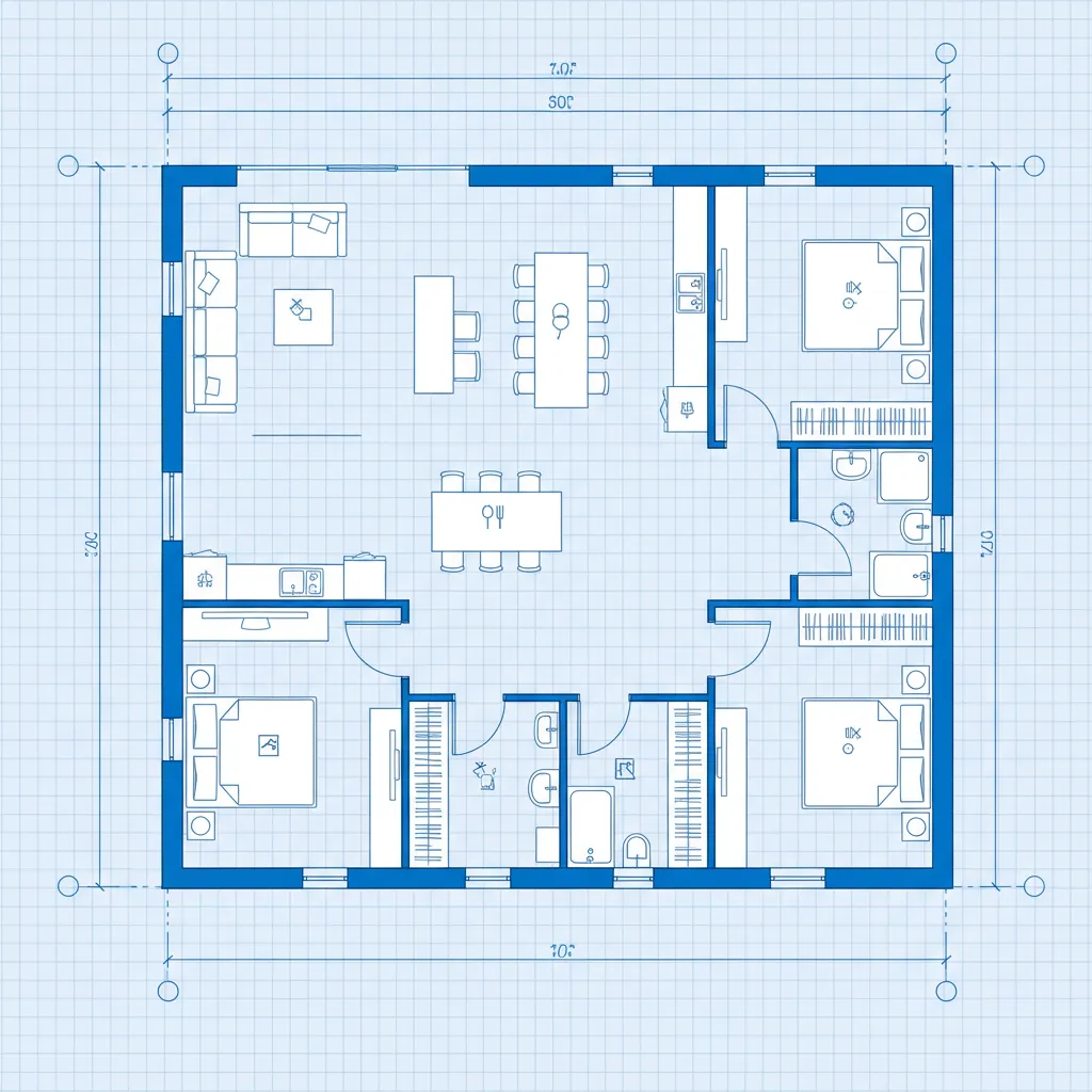 Denah rumah type 100 dengan tiga kamar tidur