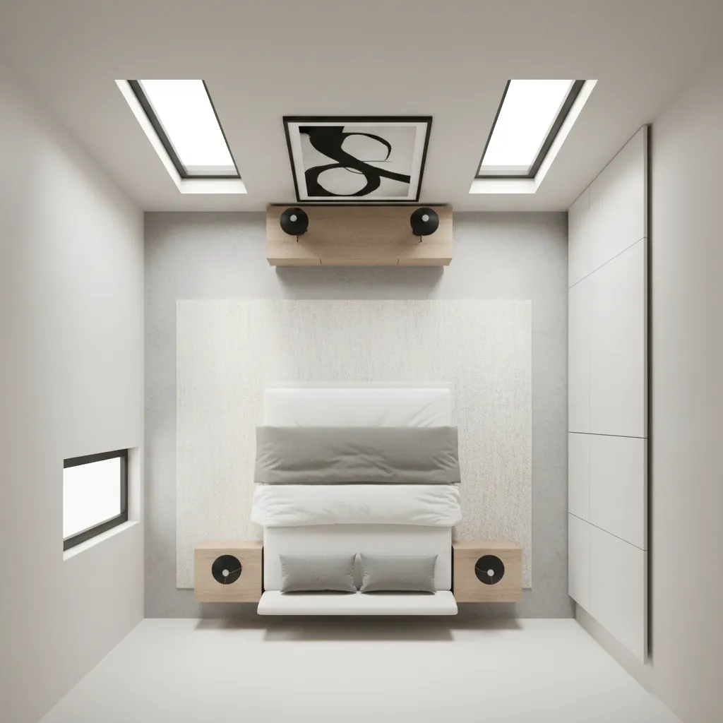 Plano simple mostrando la circulación alrededor de una cama