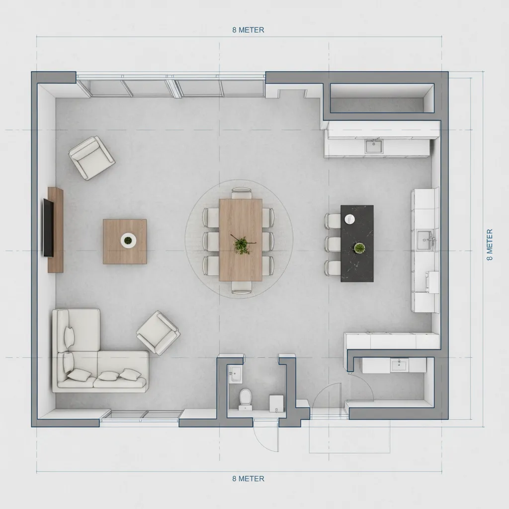 Denah lantai pertama rumah 8 x 10 meter