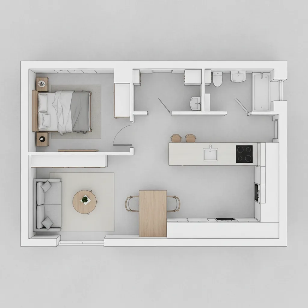 layout de móveis ideal para casa pequena de 56m2