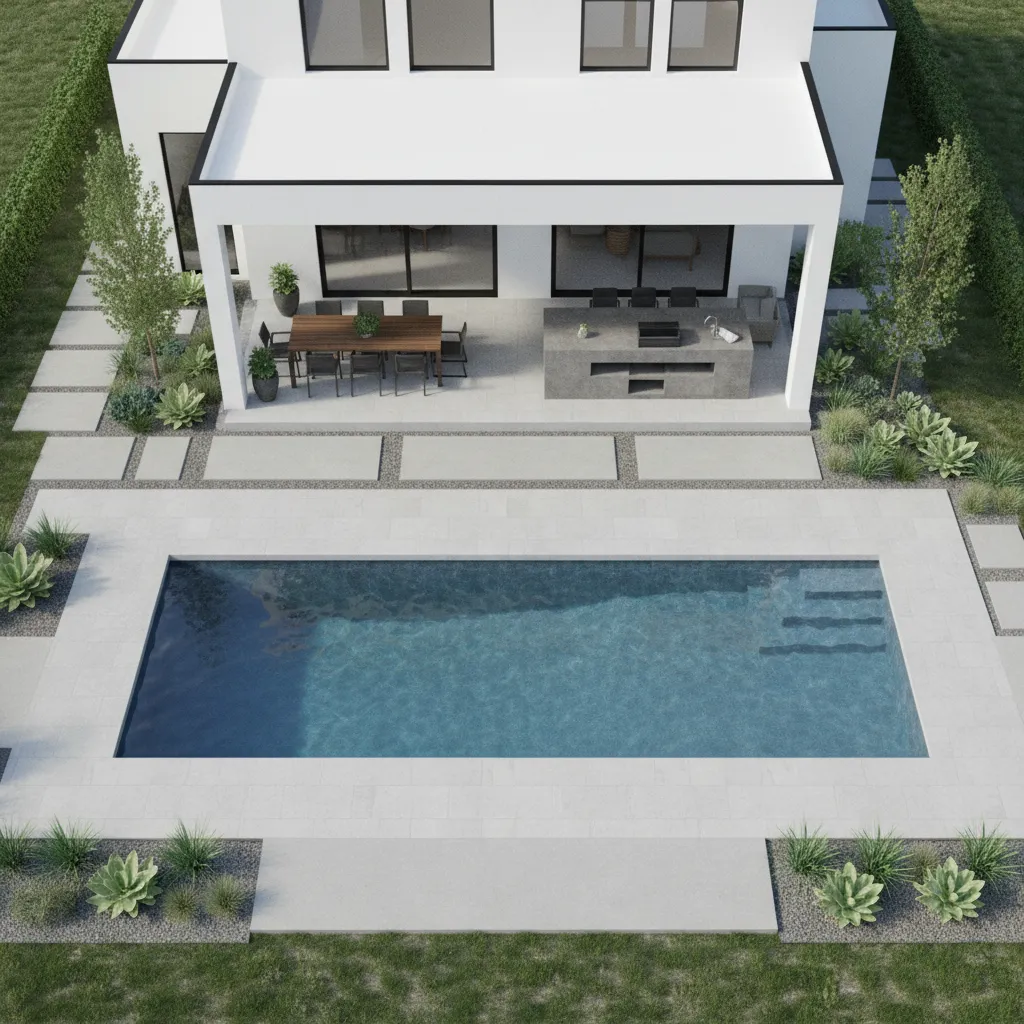 Layout de casa com varanda gourmet e piscina alinhadas