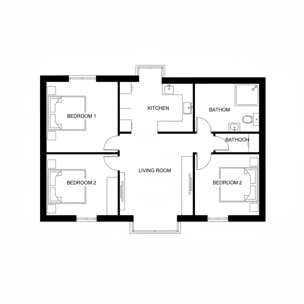 layout de planta de casa de 90 m2 com divisão de ambientes