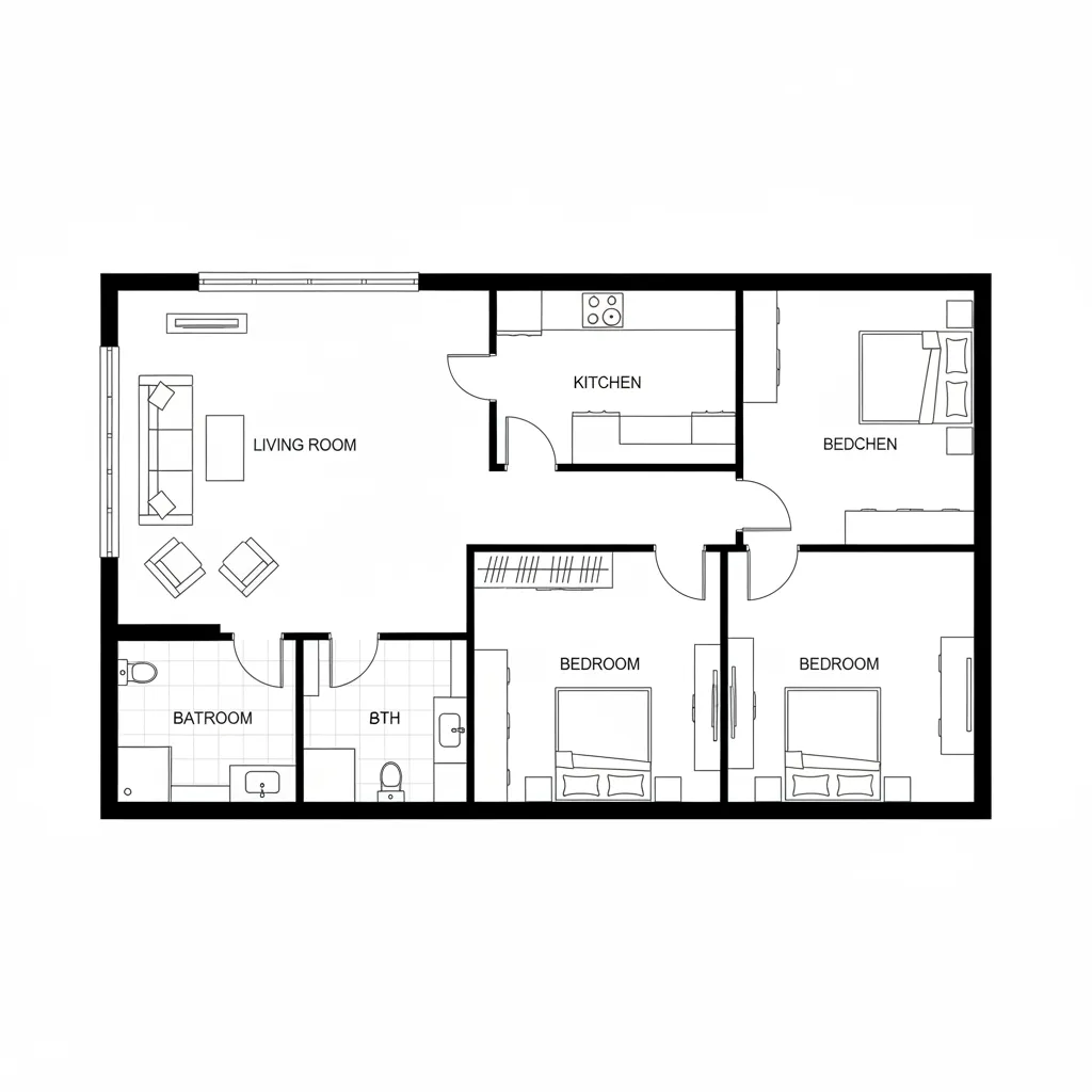 layout digital de planta de casa com divisões de cômodos