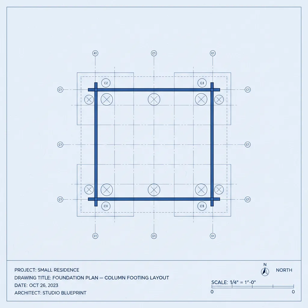 Diagram posisi kolom pada pondasi rumah