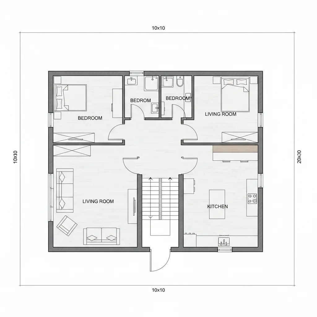 Contoh tata letak rumah dua lantai ukuran 10x10