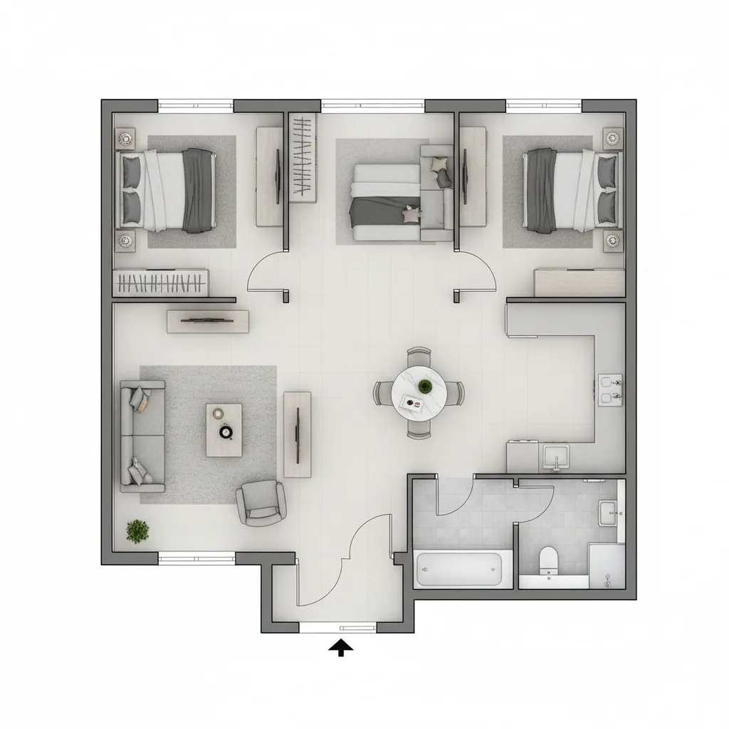 Contoh layout rumah 10x12 dengan dua kamar tidur